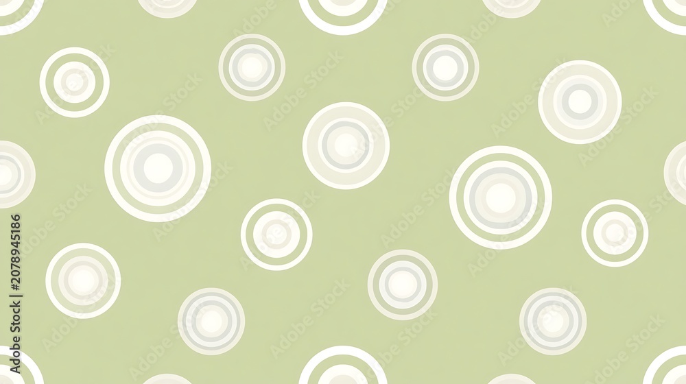 Naklejka premium Stylish Sage Green & Cream Circles: Seamless Retro-Modern Geometric Pattern Background