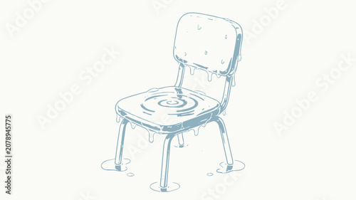 Melting Ice Chair Illustration with Water Droplets and Wet Pools