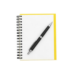 Black pen resting on open notebook with lined pages