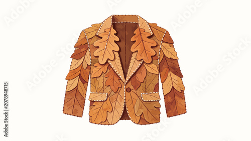 Autumn Leaf Jacket Illustration: Layered Oak and Maple Leaves in Warm Brown Hues