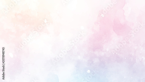 Fotografie blue watercolor paint background design with colorful orange pink borders and br