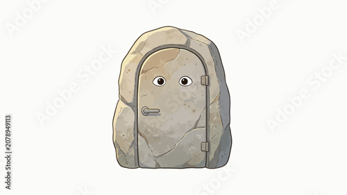 Adorable Stone Door Creature with Big Eyes and Cartoon Charm