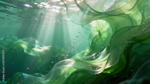 Underwater green fabric with light rays