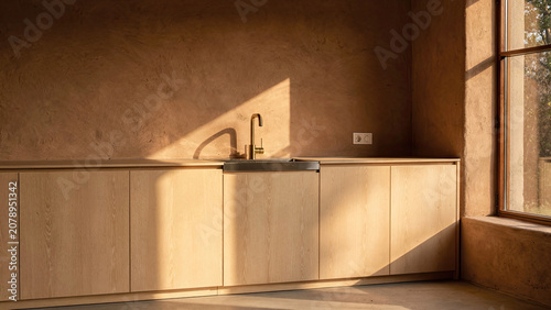 Warm Modern Kitchen Cabinetry with Sunlit Sink Area