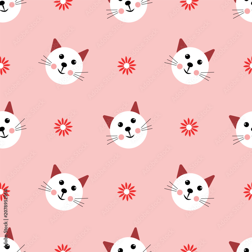 Fototapeta premium Seamless pattern with cats on a pink background