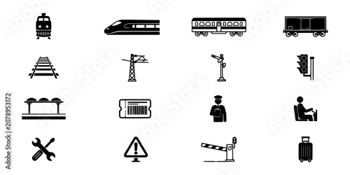 Train Icon Set of Black and White Vector Transportation Symbols for Travel Communication and Ui Design Concepts