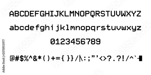 Letter and Number Digital Display Icon with Uppercase and Lowercase Characters and Symbols on a Grid