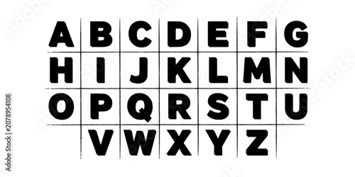 Alphabet Letters Typography Poster Design with Retro Bold Typeface on Grid Lines for Educational and Design Concepts