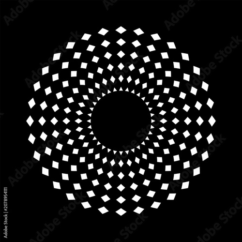 Abstract Geometric Radial Rotation Circle White Dots Pattern on Black Backgro...