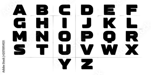 Alphabet Featuring Bold Retro-Style Letters Arranged in a Grid Pattern Featuring Typography, Design, Font with Black and White