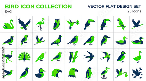Foto Bird Icon Collection: Vector Flat Design Set of 25 Icons