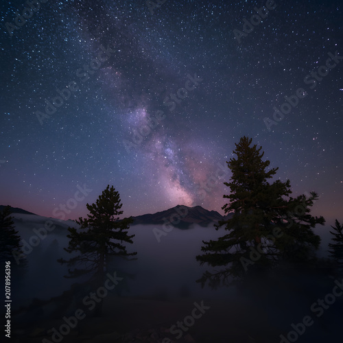 Milky Way Galaxy Stretching Across a Clear Night Sky Above Silhouetted Pine Forest Landscape