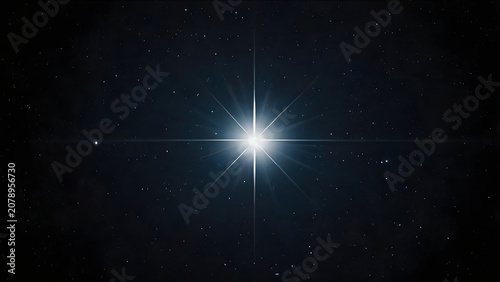 Bright White Star Shining in Deep Space with Dramatic Lens Flare Against a Dark Cosmic Background