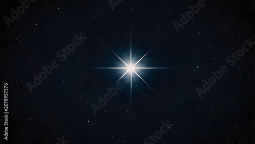 Brilliant White Star Shining in the Dark Universe with Dramatic Lens Flare and Deep Space Background
