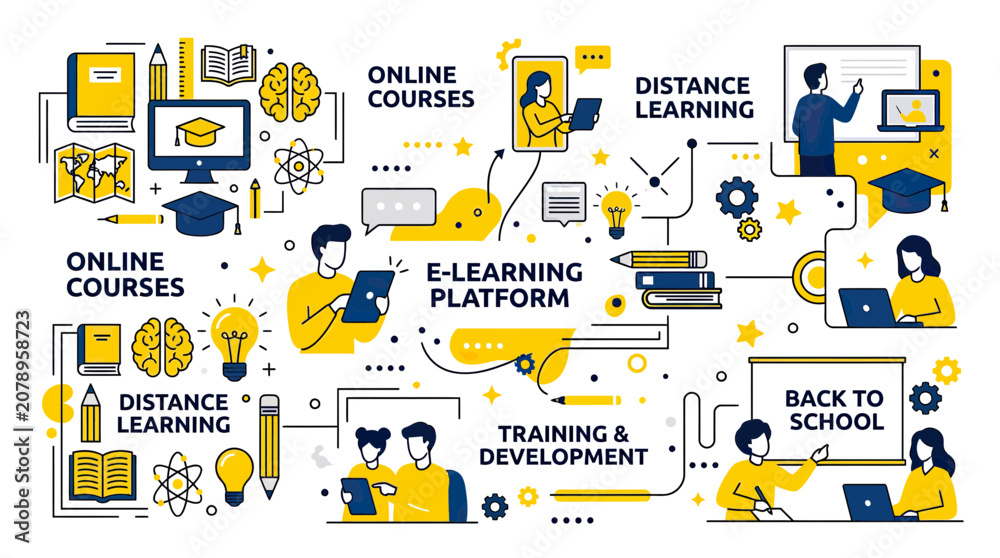 Fototapeta premium Online Education Concept: E-Learning Platform, Distance Learning, Courses, Training