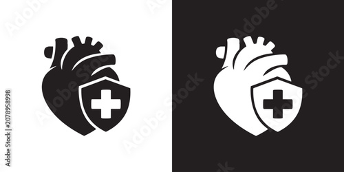 Foto Minimalist Heart Shield Medical Cross Icon - Modern Healthcare Protection Emerge