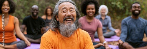 Diverse Group of Adults Practicing Outdoor Yoga and Meditation in Park
