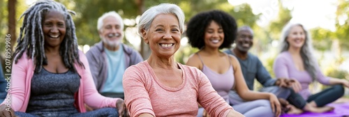Diverse Group of Adults Practicing Outdoor Yoga and Meditation in Park