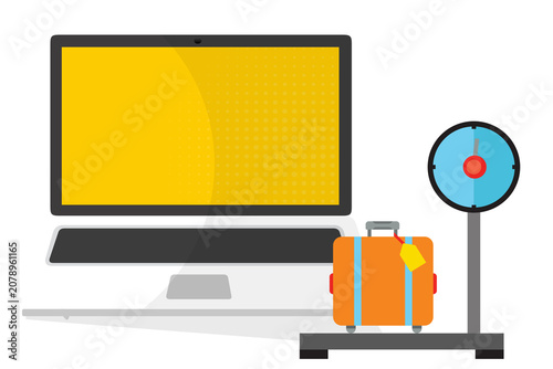 Luggage Weighing Scale and Laptop. Online Flight Check In Illustration