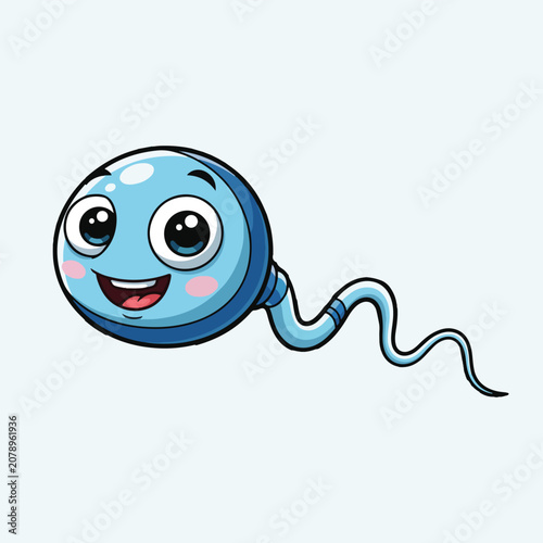 Cute cartoon sperm cell character vector illustration on light background.