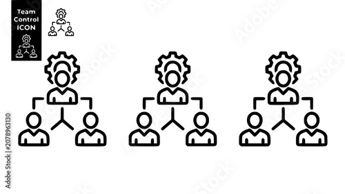 Team control leadership hierarchy icons with gear symbol and people structure