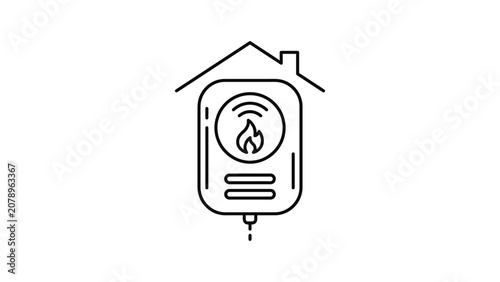 Smart home fire alarm sensor line icon.