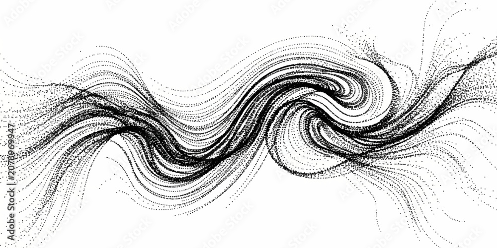 Fototapeta premium Black and White Abstract Swirl Background with Elegant Floral Vector Ornament Curved Line Art and Decorative Nature Pattern Design