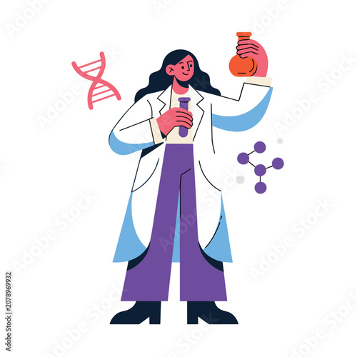 Female Scientist Laboratory Research and Testing Vector Illustration