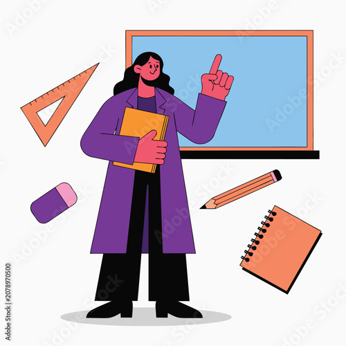 Female Teacher Classroom Education Presentation Vector Illustration
