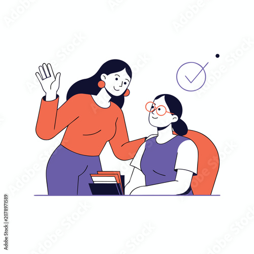 Mentorship Support and Teamwork Approval Vector Illustration