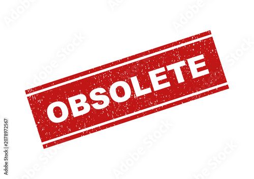 Foto Red rectangular rubber stamp with the word obsolete in white text