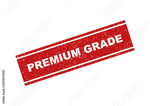 Red premium grade rubber stamp seal with a grunge texture effect