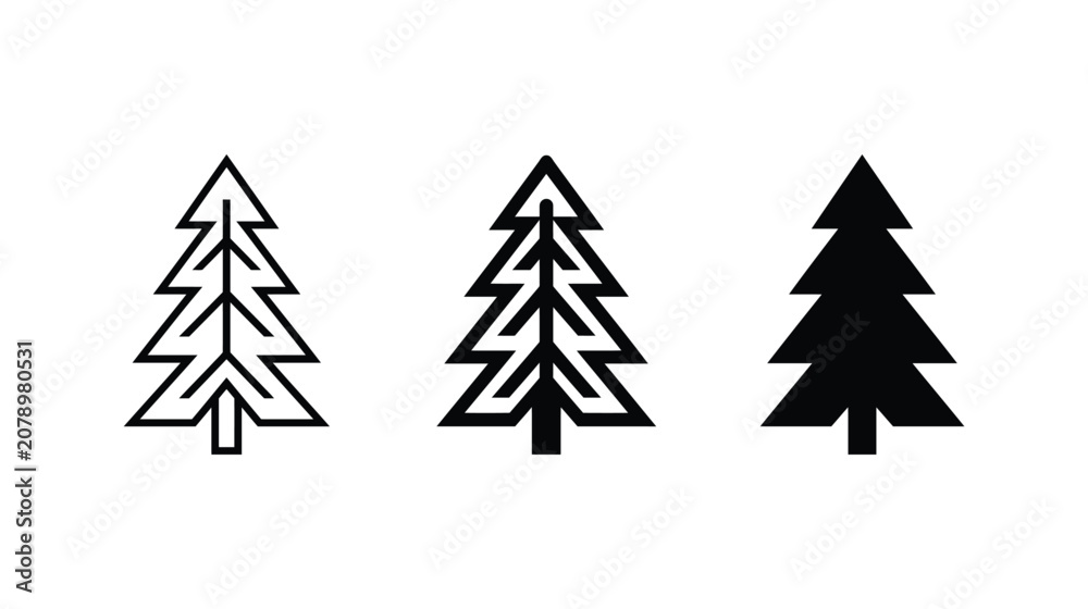 Obraz premium Tree icon set coniferous design variations with simple linear graphics