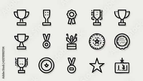 Trophy and medal icon set representing success and achievement