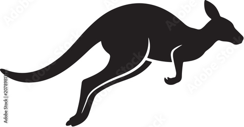Foto Black kangaroo silhouette, jumping marsupial icon, wildlife symbol, vector graph