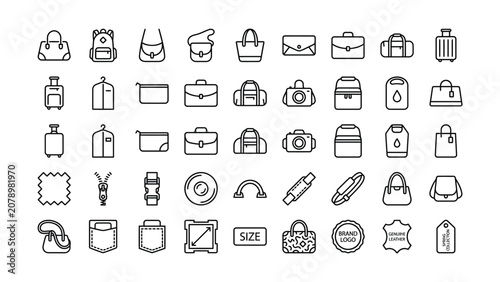 Bild auf Leinwand A comprehensive collection of modern outline icons illustrating various bags lug