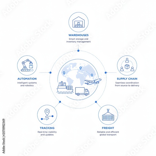 Smart warehouse infographic for logistics automation and supply chain management