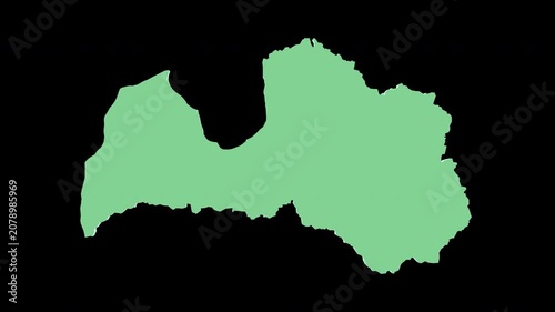 Latvia green 3D map spin perfect 10 second loop black background
