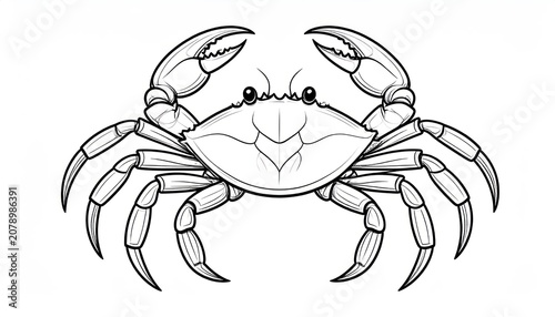 Detailed crab line drawing for adult coloring book.