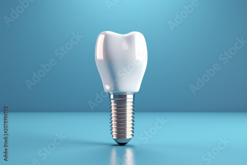 Dental implant, Dental care.  Dentists dental teeth implant on blue background.