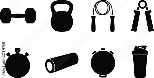Tableau sur toile Fitness and gym equipment icons set featuring dumbbell kettlebell skipping rope