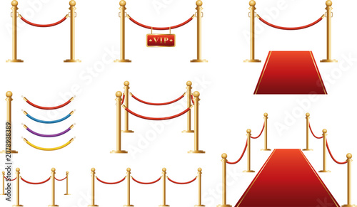 Принти на полотні Elegant gold velvet ropes and stanchions with red carpet and VIP signage for eve