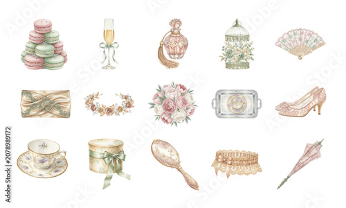 Foto Watercolor Coquette Clipart Set with Sage Green and Dusty Pink Decor