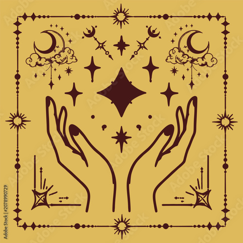 Quadro su tela Hand drawn celestial illustration elements surreal mystic