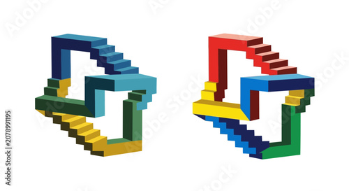 Photos Impossible Staircase Optical Illusion, Penrose Triangle, Abstract Geometric Art,