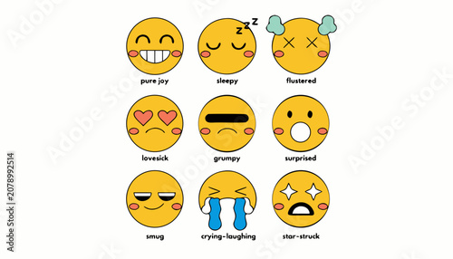 Картината върху платно Kawaii emoji character faces