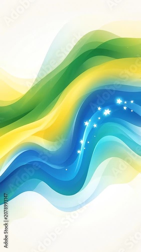 Abstract wavy background with colors of the Brazilian flag