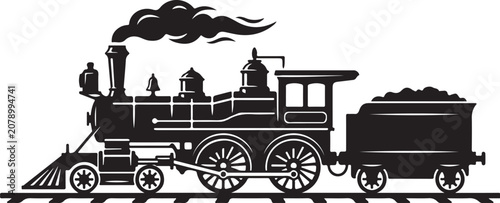 Fotografía Vintage steam locomotive, black silhouette, train icon, railroad vector