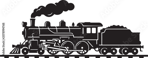 Foto Vintage steam locomotive, black silhouette, train icon, railroad vector
