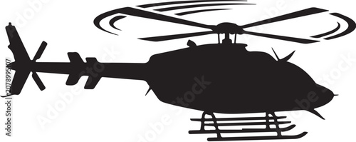 Tableau sur toile Black helicopter silhouette, aircraft icon, rotorcraft symbol, vector graphic